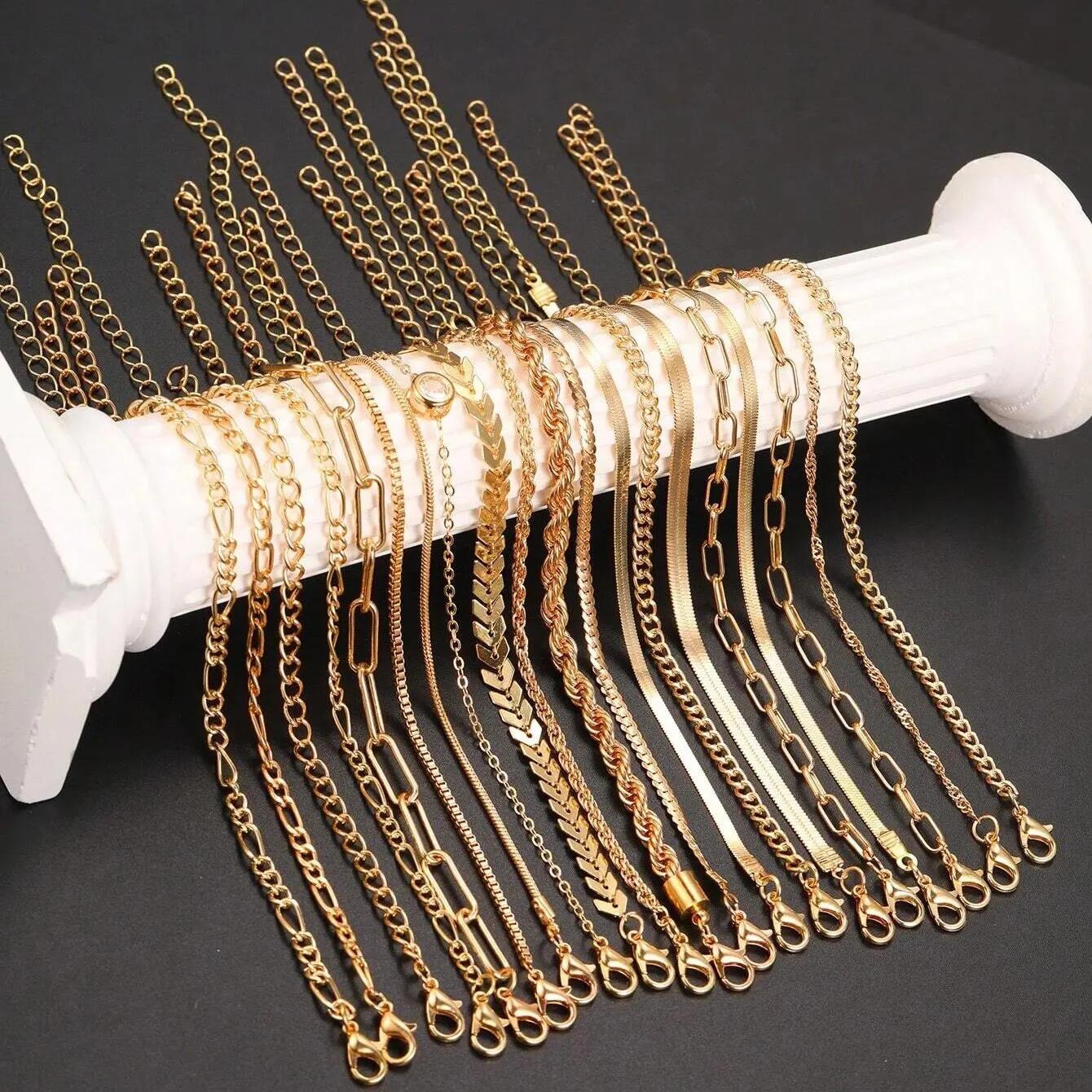 

20 Pcs Fashionable And Minimalist Gold Color Versatile Snake Bone Chain Bracelet Sets Women s Holiday Gift Trendy Jewelry New