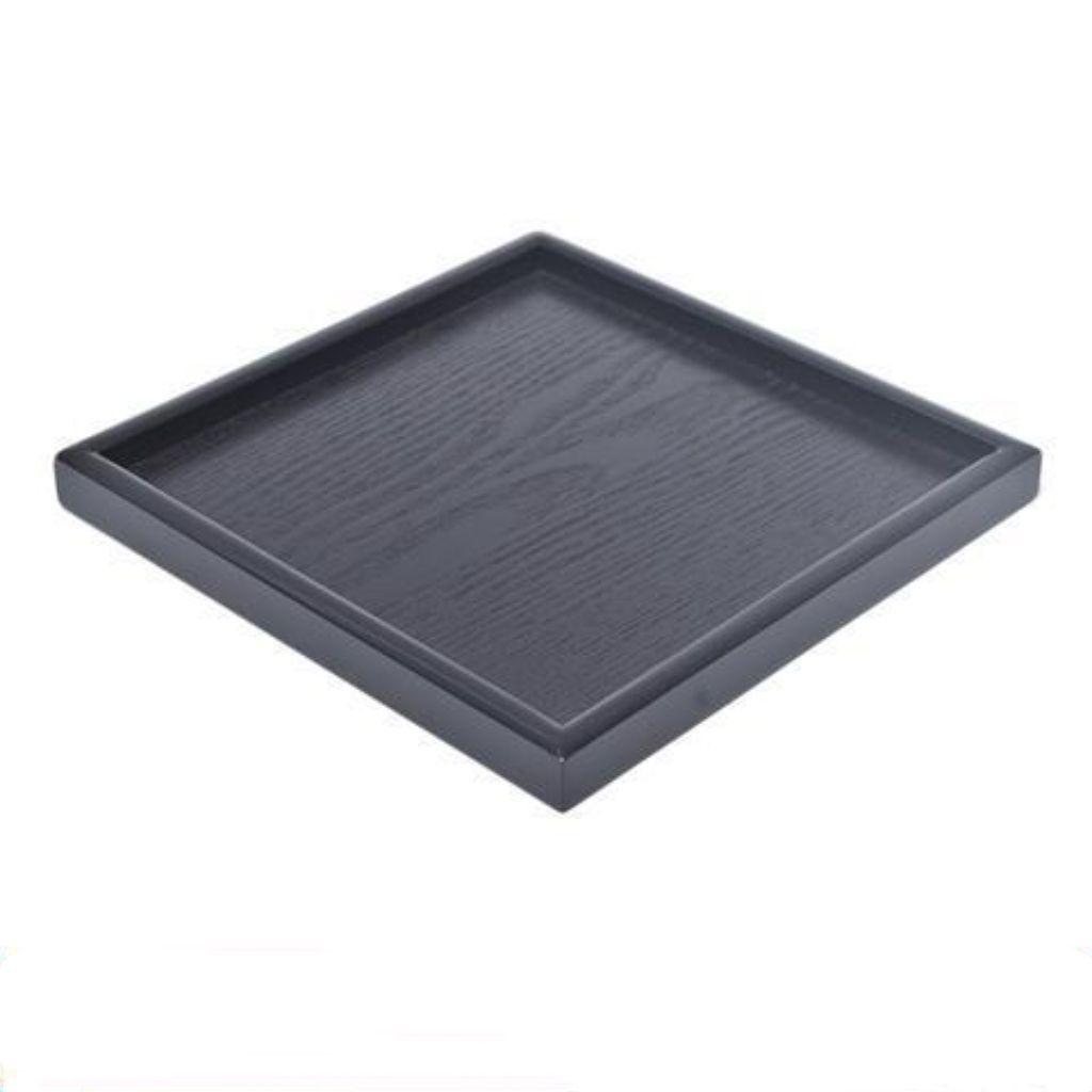 Rectangular Japanese Black Wooden Serving Tray - Solid Wood Plate for Dinner, Tea, or Water Cups. Perfect for Retro Restaurant Decor.
