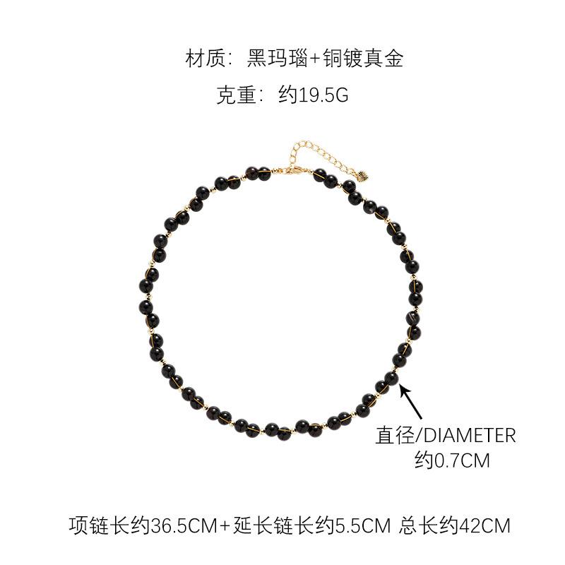 Hand-woven black agate necklace, short collarbone chain, new retro neck chain, and trendy necklace.