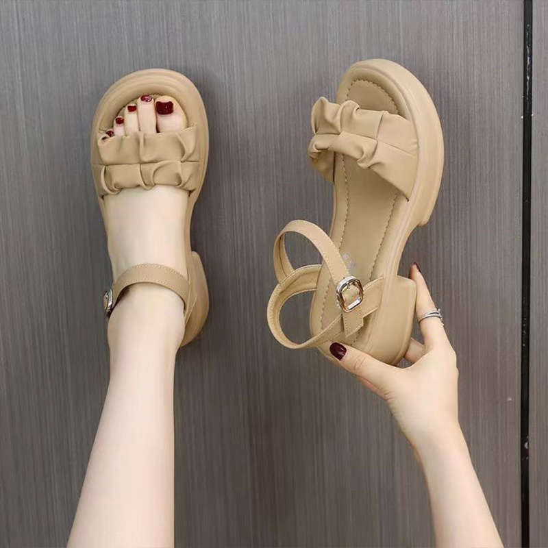 Plateausandalen mit geringer Höhenzunahme Damen Sommerbekleidung 2025 neu Feenstil lässig vielseitig dicker Absatz Strandschuhe