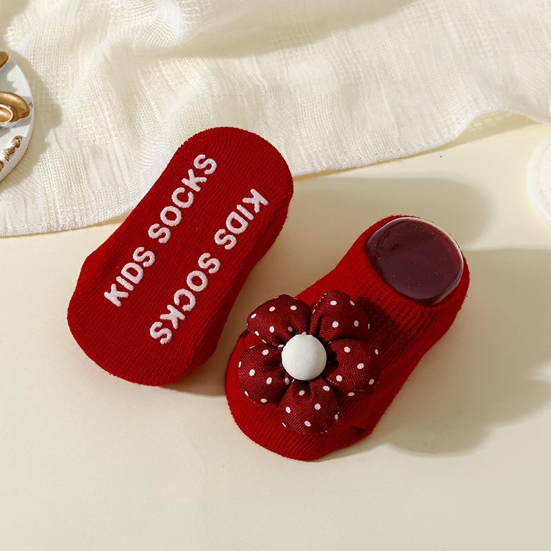Baby Socks Christmas New Year Newborn Infant Flower Bow Ankle Socks Anti Slip Rubber Soles Baby Girl Indoor Floor Socks