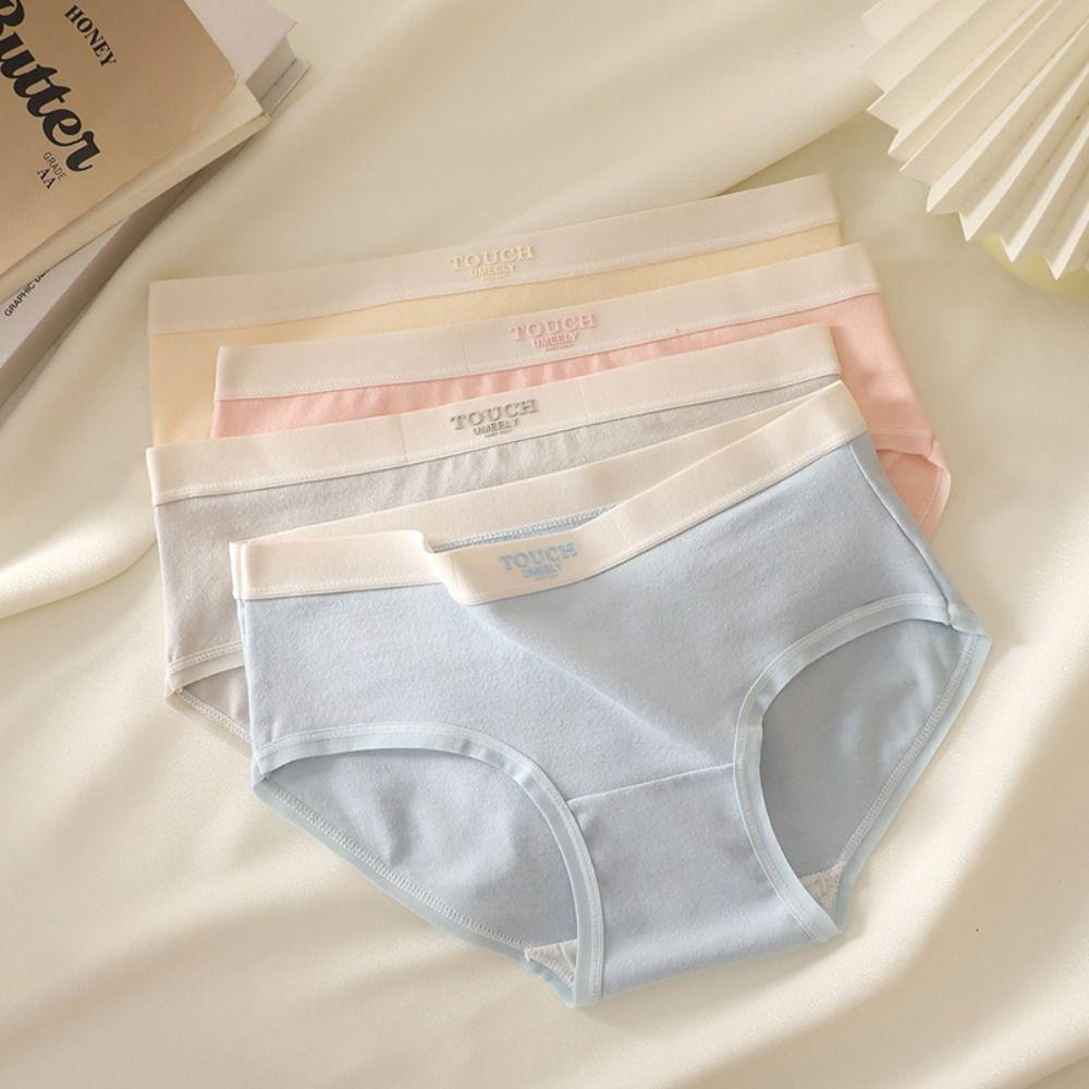 5PCS Cotton Crotch Simple Solid Briefs Thin Women's Underpants Sweet Mid Waist Panties  Gifts