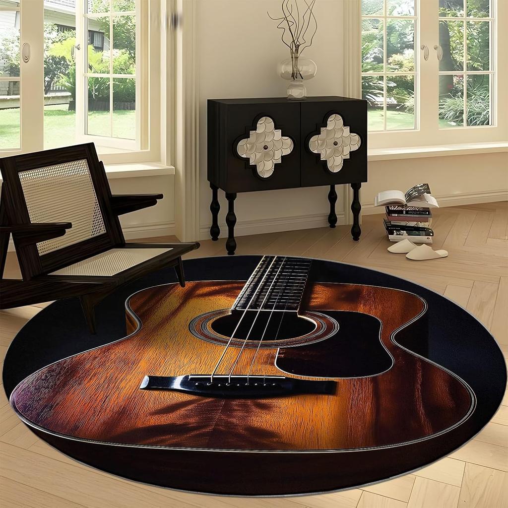 Music Color Piano Key Notes Print Round Area Rug,Cartoon Style Washable Circular Carpet Runner - Non Slip Circle Rug Carpet Mat