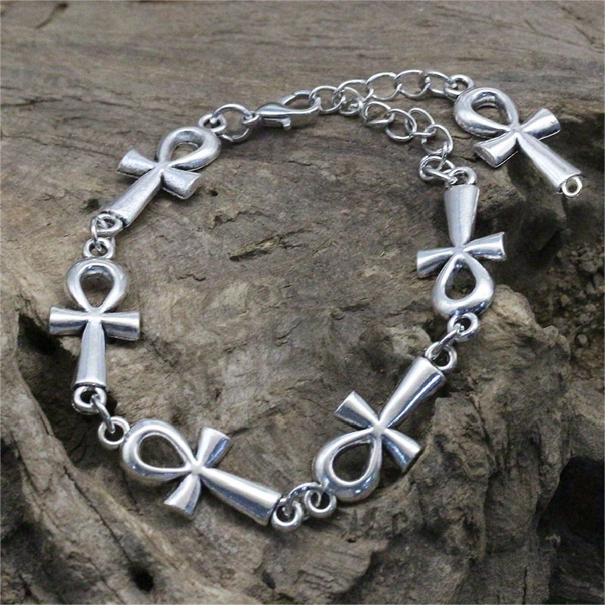 

1 шт. Винтажный браслет с крестом, Браслет Ключ Жизни, Египетский Анкх, Аксессуар с регулируемой длиной, Подарок для мужчин и женщин Cross Bracelet&one-size серебряный