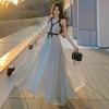 Rochie Maxi Lungă cu Bretele Subțiri pentru Plajă de Vară pentru Femei Sexy cu Decolteu în V și Spate Decoltat Rochie de Seară
