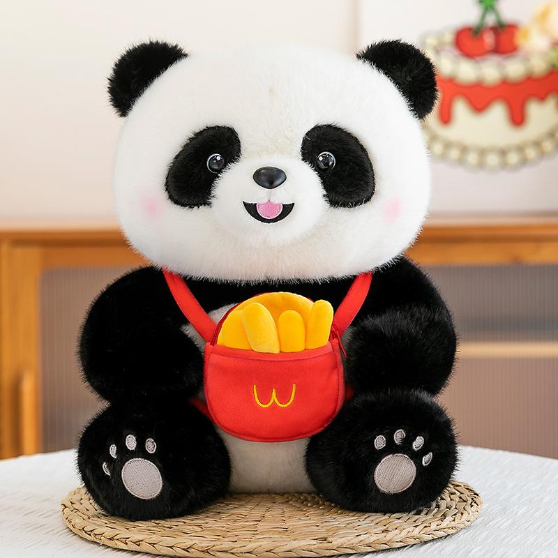 Hamburg backpack panda doll cute cute cute car doll home throw pillow creative French fries panda plush toy