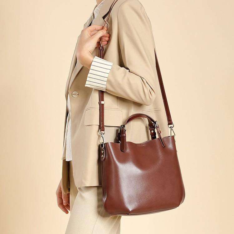 The First Layer Of Cowhide Is Simple And Large-Capacity Commuter Tote Bag, Versatile And Advanced Sense, Portable Single Shoulder Crossbody Bucket Bag