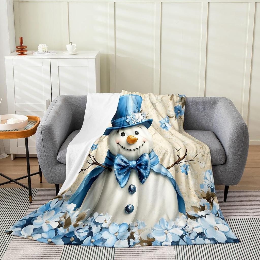 Snowman Winter Holiday Throw Blanket Festive Design for Living Room Decor Gift for Her CozyStyle180x250
