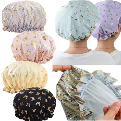 Bathroom Hat Salon Grade Waterproof Shower Cap Double Layer Leopard Print Elastic Reusable Hair Cover Bathing Swimming Travel