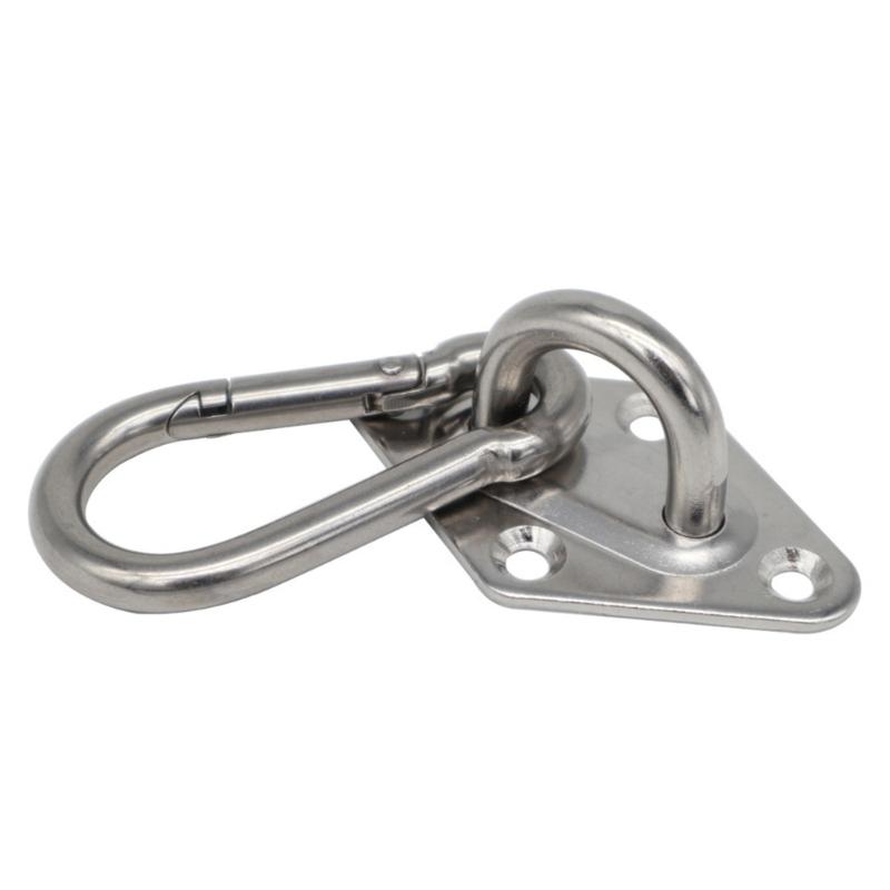 Hanging Mount Hardware Kit with Stainless Steel Pad Eye Plate and Snap Hook Set, 2 Pack 4-Hole Base for Wall Use