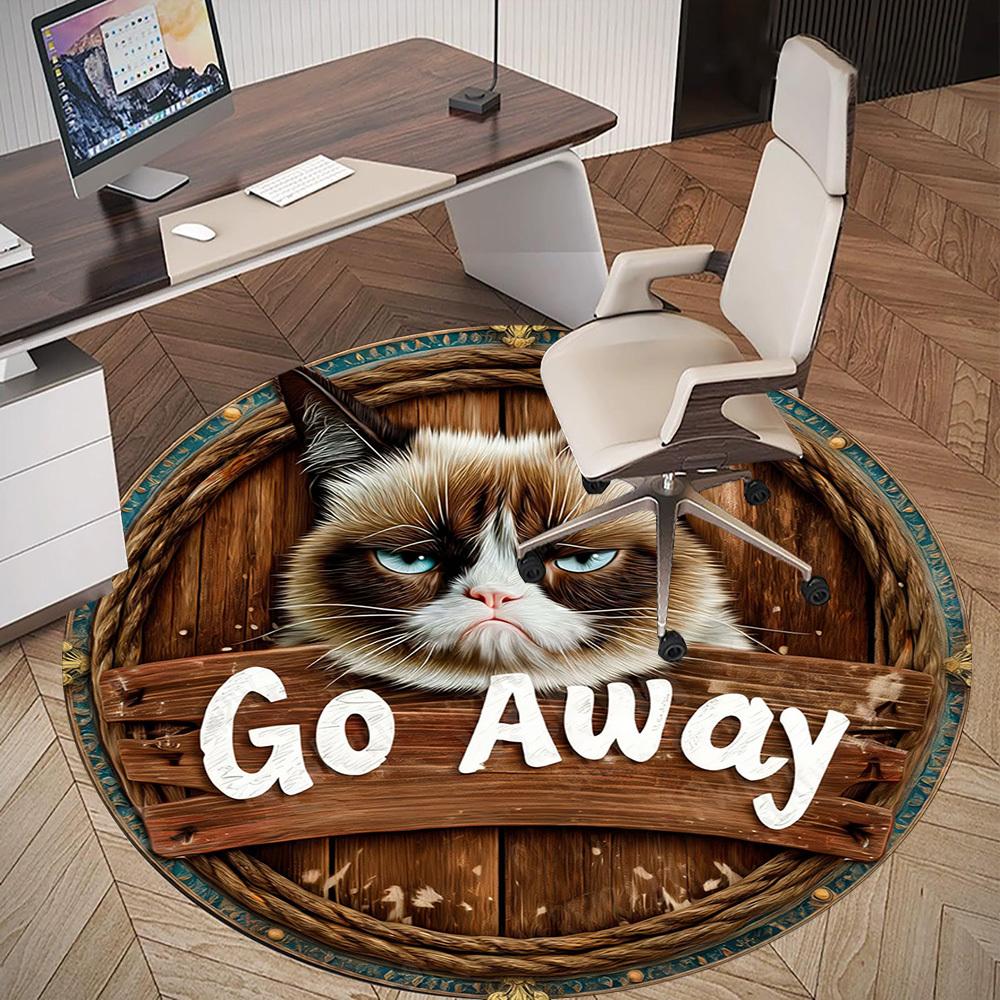 1PC Cat Go Away Office Round Area Rug, Under Office Chairs Bedroom Living Room Home Decor, Carpet for Office -1110117