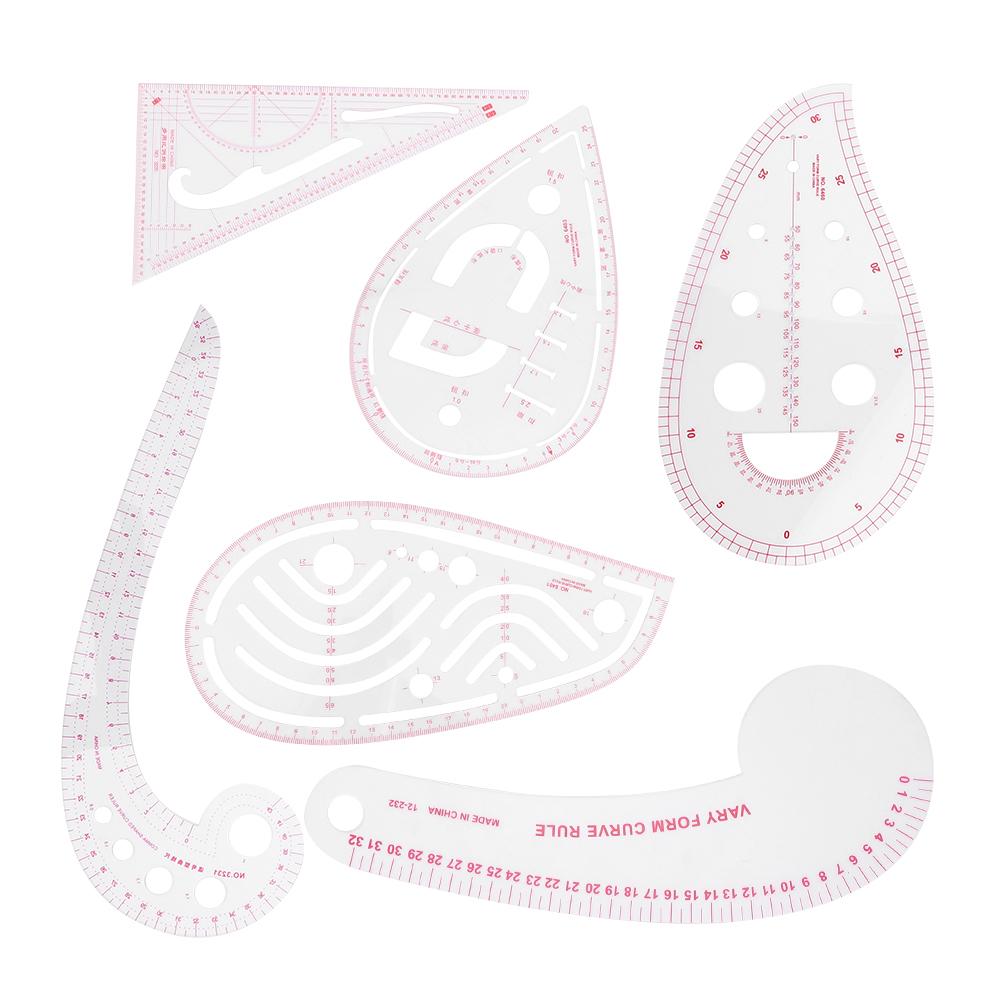 6PCs Clothing Ruler Sewing Tool Set Multifunctional Lightweight Tailor Tools Plastic for Clothing