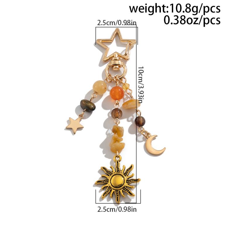 Y2K Exquisite Stylish Stars Sun Moon Key Chains For Women Glass Bead Stone Bags Key Rings Accessories Couple Keychains Jewelry