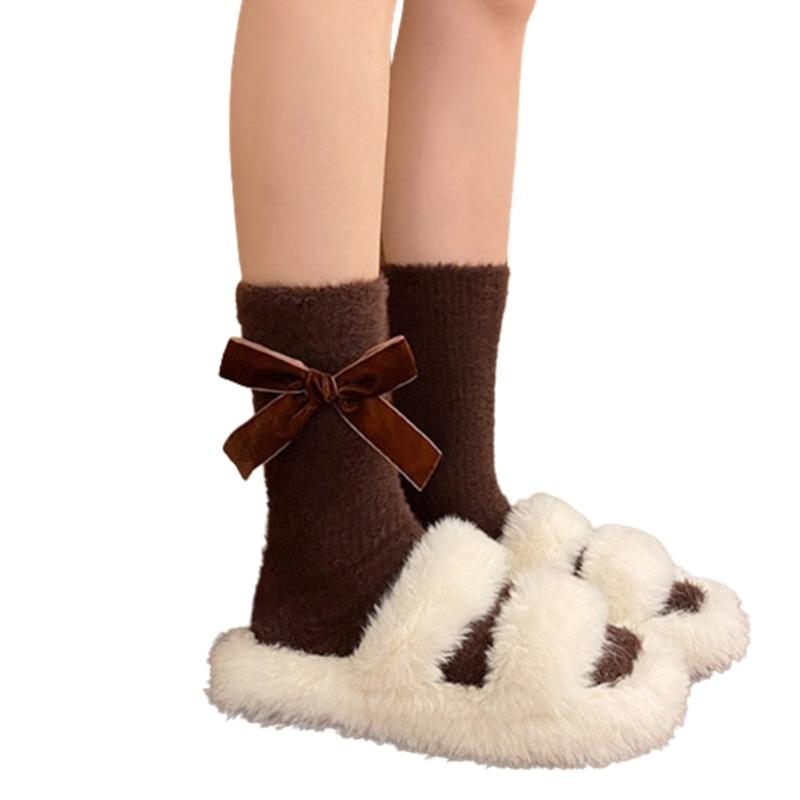 1 Pair of Bowknot Middle Tube Socks Fashionable Winter Fall Socks for Women коричневый