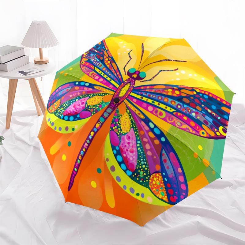 Colorful Butterfly pattern, automatic folding umbrella, portable and foldable design, 8 ribs, a Christmas or birthday gift.