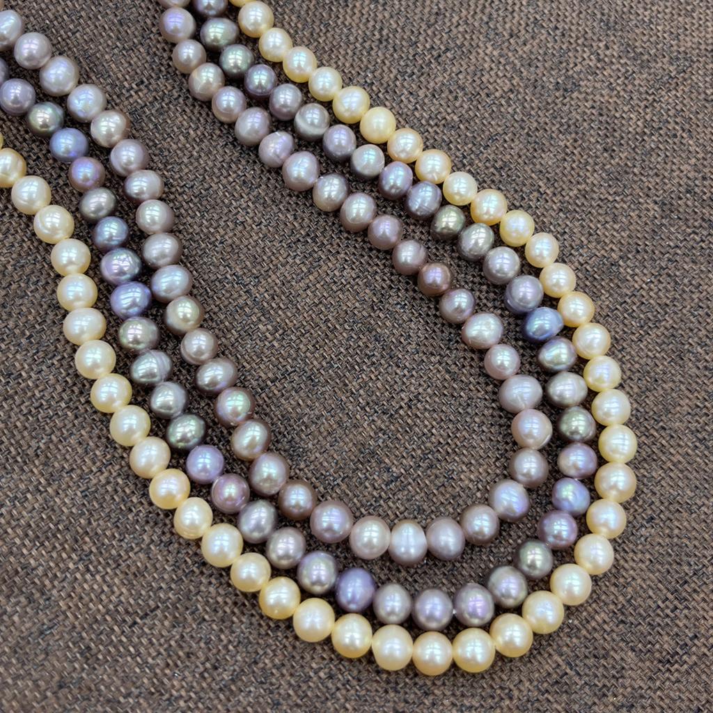 1String, Yellow Purple Multicolor Natural Freshwater Pearls, Handmade Potato Pearl Beads for Jewelry Making DIY Crafts (Beads 5-6mm, Length 36cm)