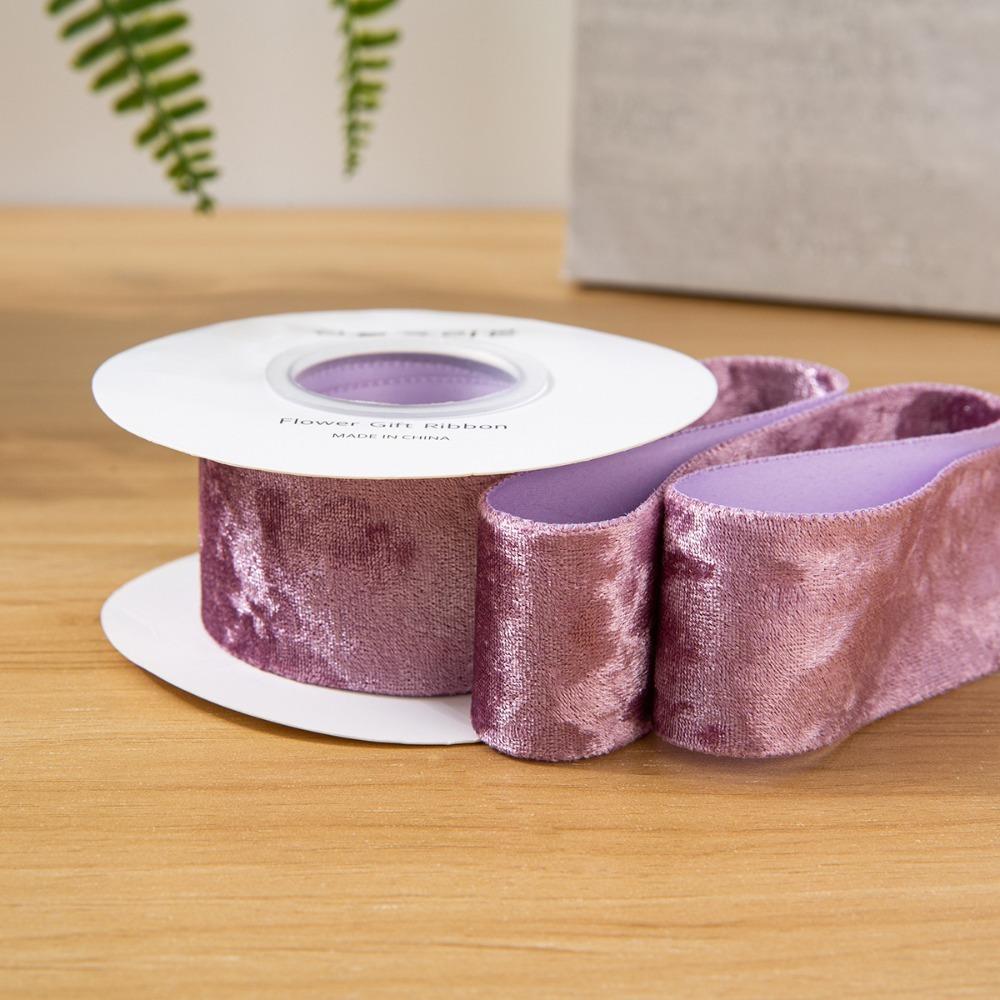 

3.8cm Width Velvet Wired Ribbon Crushed Velvet 5 Yards Length Single-sided Velvet Ribbon Rhinestone Velvet Ribbon L фиолетовый