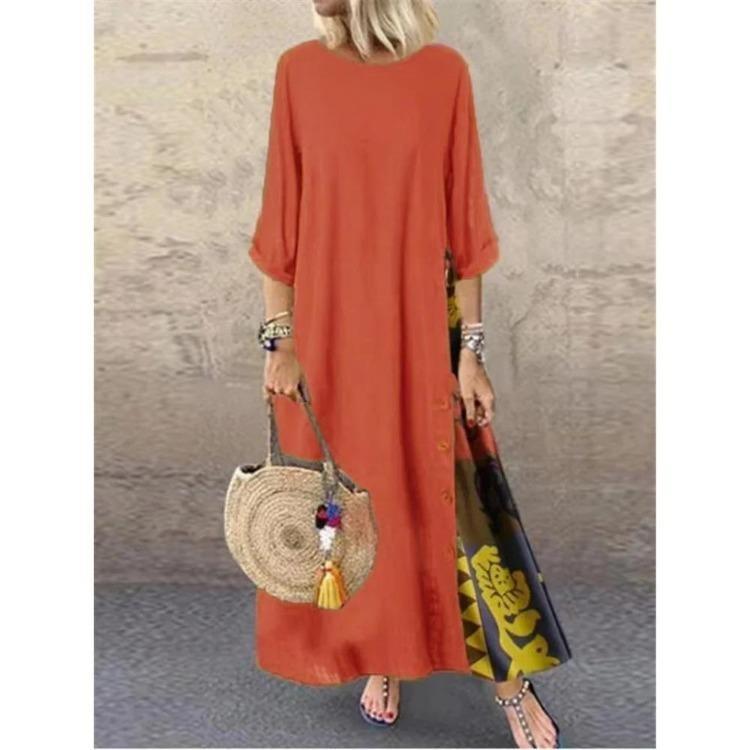 Summer Fashion Floral Maxi Dress Plus Size Casual Loose Long Sleeve Swing Dress Big Holiday Vestidos Longos Robe