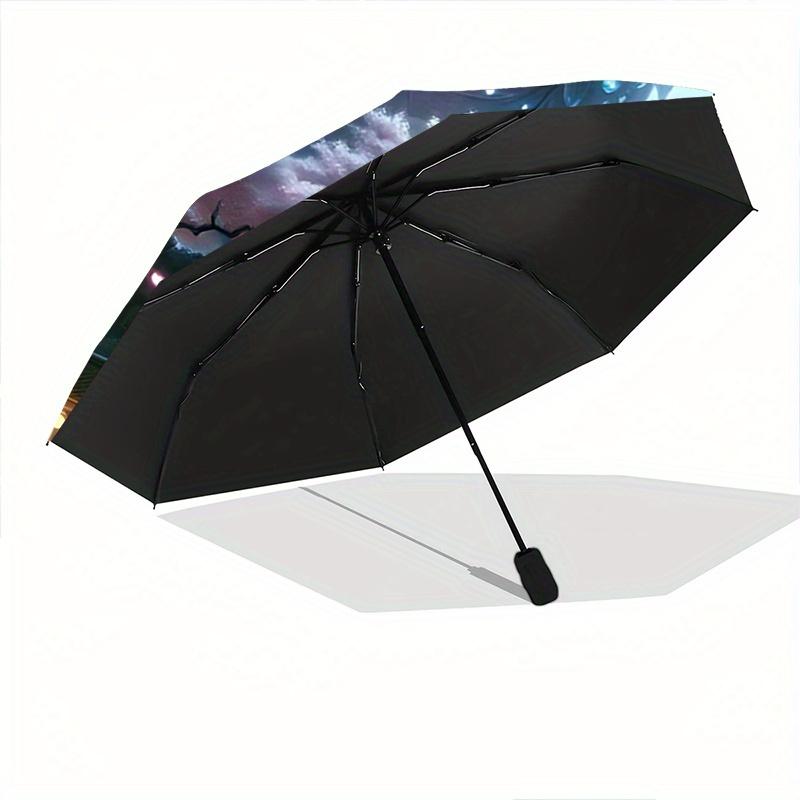 1pc Dragons Cherry Blossoms and Moonlit Festivities Automatic Opening/Closing Umbrella with Portable Tri-Fold Design, 8-Bone Iron Frame - Outdoor