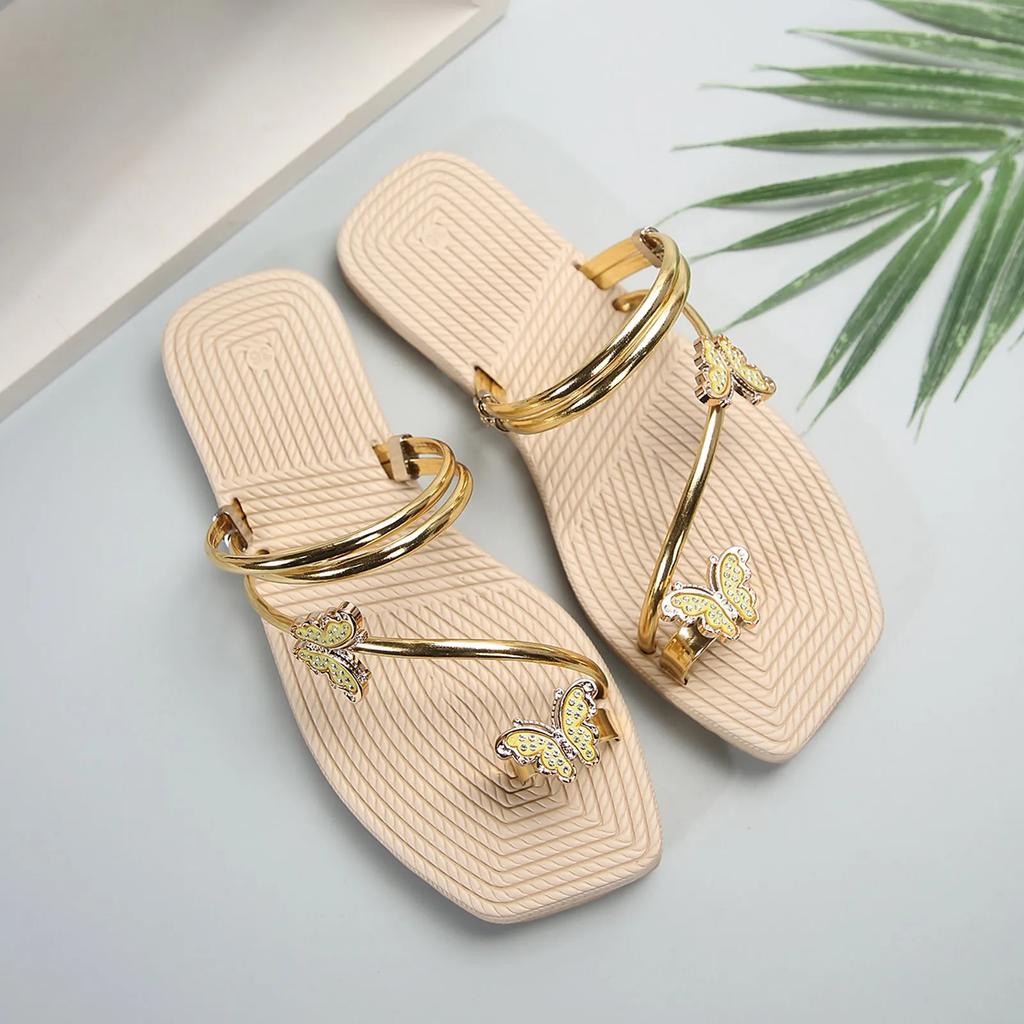 Fashionable Butterfly Pinch Toe Sandal Metal Strap Fat Sandals Summer New Holiday Outdoor Beach Sandals Shoes Woman 2025 Trend