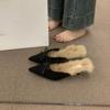 Modische Temperament Plüsch Baotou Halbschuhe Fauler Ein-Fuß-Slip-on Spitze Zehen Plus Flausch Fellschuhe für Damen Winterbekleidung