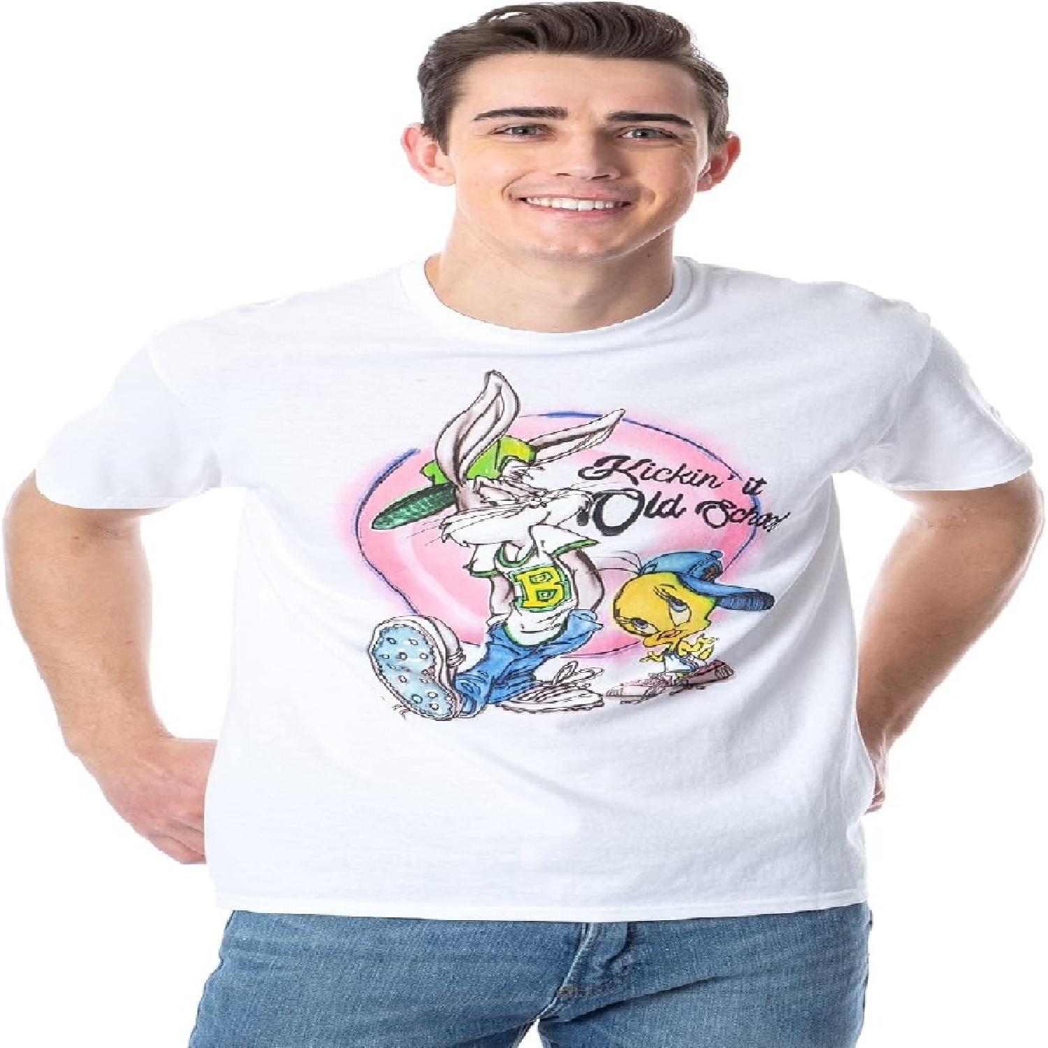Мужская футболка Looney Tunes Твити и Багз Kickin  It Old School Аэрография XXXXXL белый