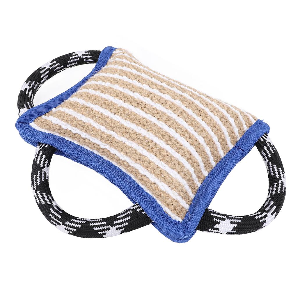 Beißkissen mit 3 starken Griffen Jute Reißfest Interaktives Spiel Hund Beiß Zerrspielzeug für erwachsene Hunde Blau