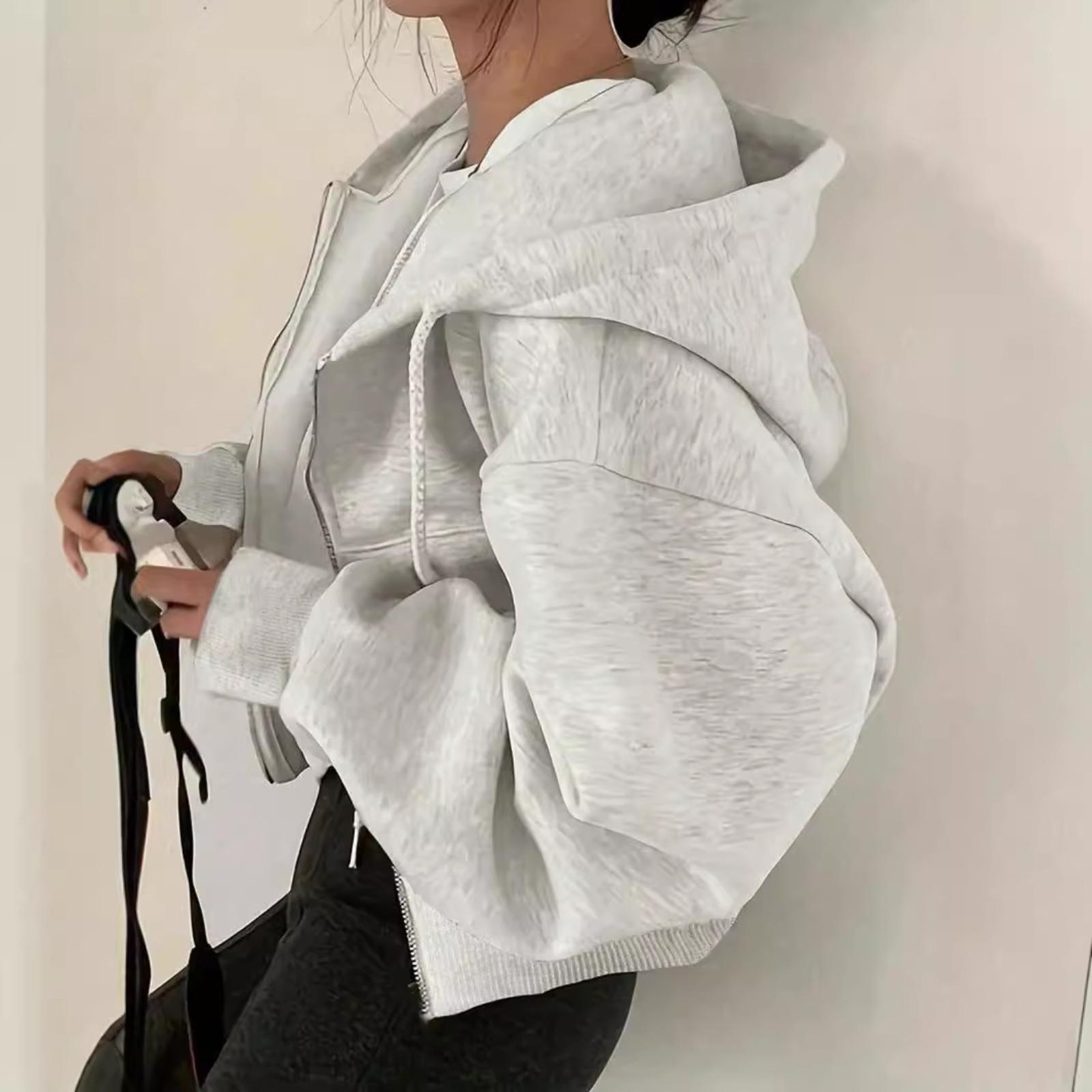 

Spring Minimalist- Drawstring Hooded Oversized Long-sleeved Sweatshirt Cardigan L бежевый