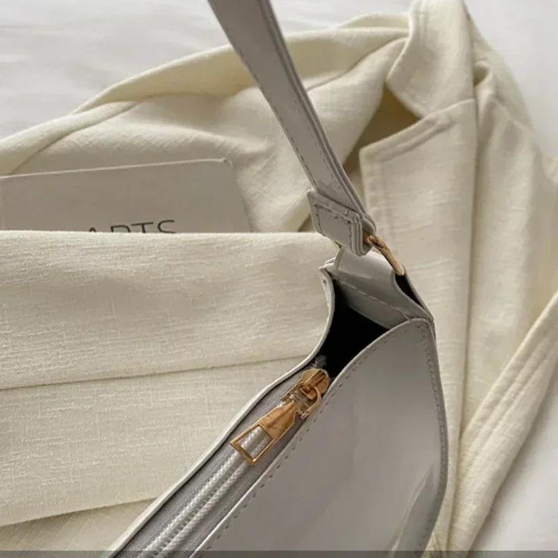 Torebka damska ze skóry lakierowanej Uniwersalna modna torba na ramię do codziennych dojazdów do pracy Torebka dziewczęca designerska z zamkiem błyskawicznym Koreańska 2025