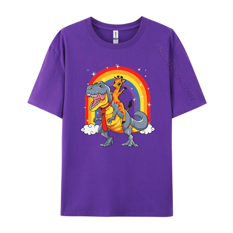 Giraffe Riding Trex Camelopard Dinosaur Tshirts Vintage T Shirts Funny Print Tee Shirts Pure Cotton Male Tops