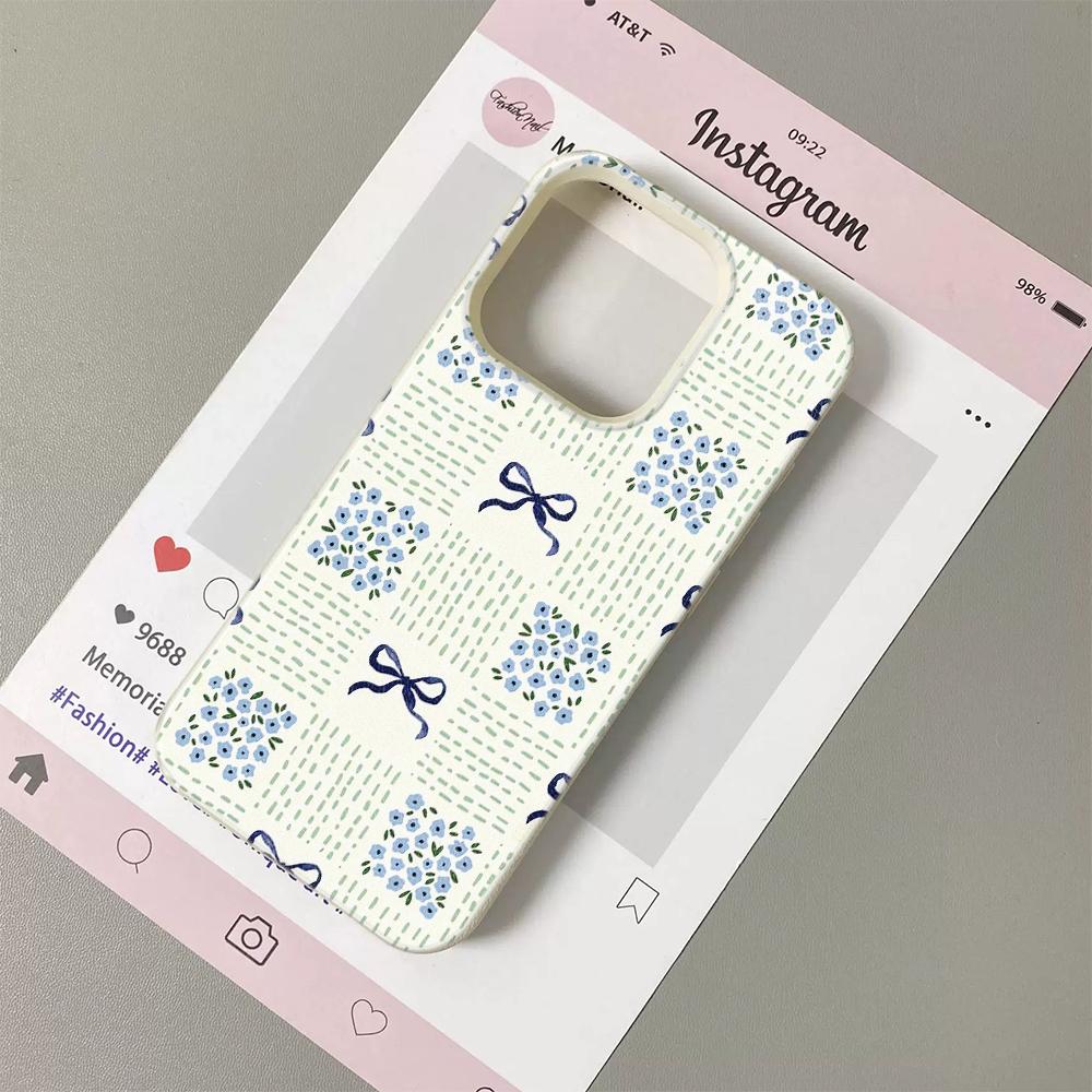 

Blue Floral Bow Gingham Lichee leather pattern Phone Case For Redmi A5 A3 A1 14C 13 12 12C 10 9 9A 9T 9C 8 K60 Ultra Shockproof Redmi K60 Ultra