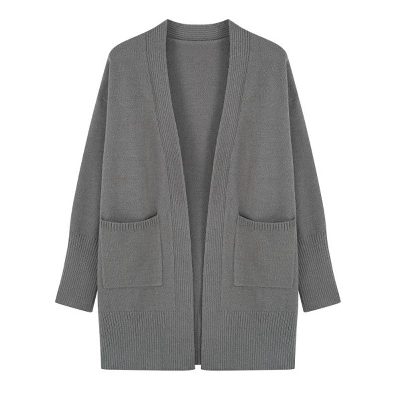 

European & American Autumn/Winter Knit Cardigan Sweater with Pockets for Women 2XL серый