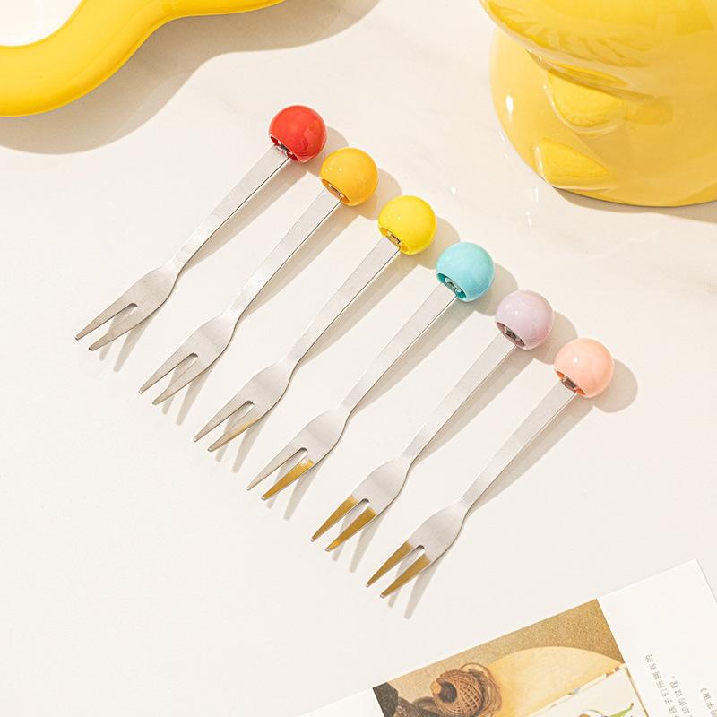 Creative Kawaii Stainless Steel Fruit Fork Cute Storage Set Fruit Fork Kitchen Storage Coffee Tea Dessert Fork Gift Set