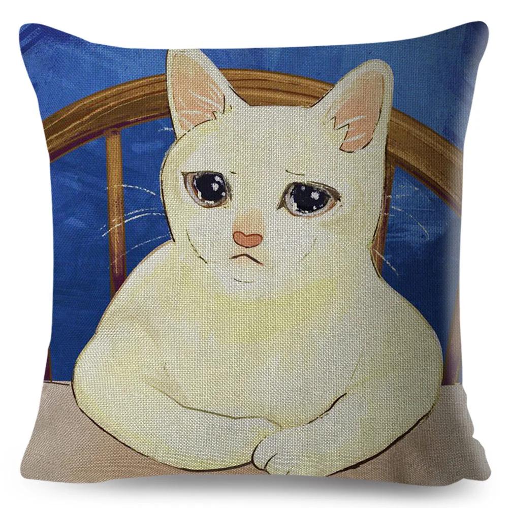 Olejomalba Roztomilá Kočka Povlak na Polštář Dekor Barevný Kreslený Domácí Zvíře Povlak na Polštář Polyesterový Povlak na Polštář na Pohovku Dětský Pokoj