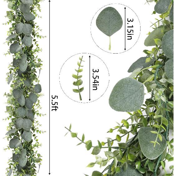 CEWOR 5pcs 5.5ft Artificial Eucalyptus Garland Fake Silver Dollar Eucalyptus Greenery Garland Vines Table Runner for Wedding Arch Backdrop Table