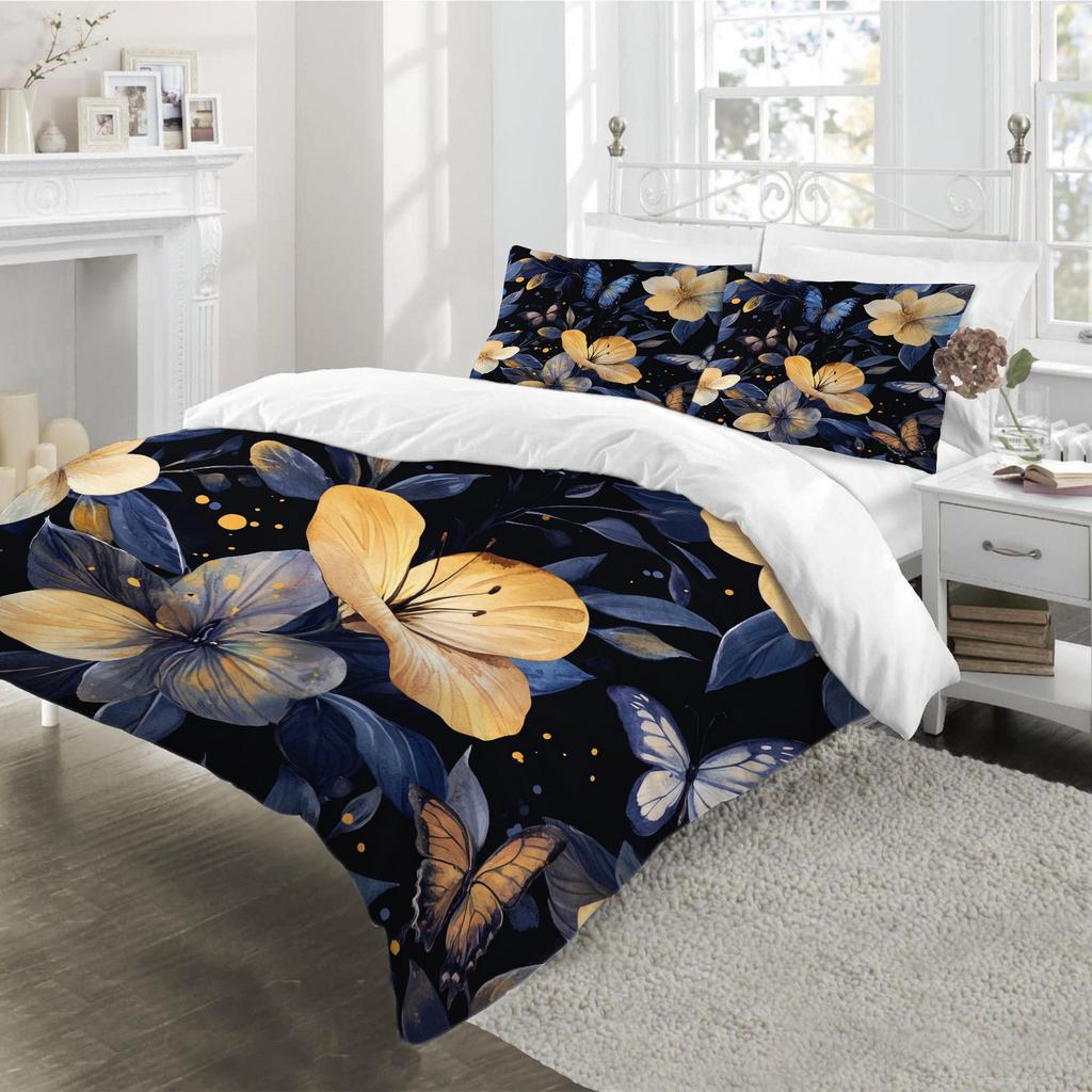 Night Flower Language Dream Bed Three-Piece Quilt Cover Pillowcase Digital Printing Home Textiles Polyester