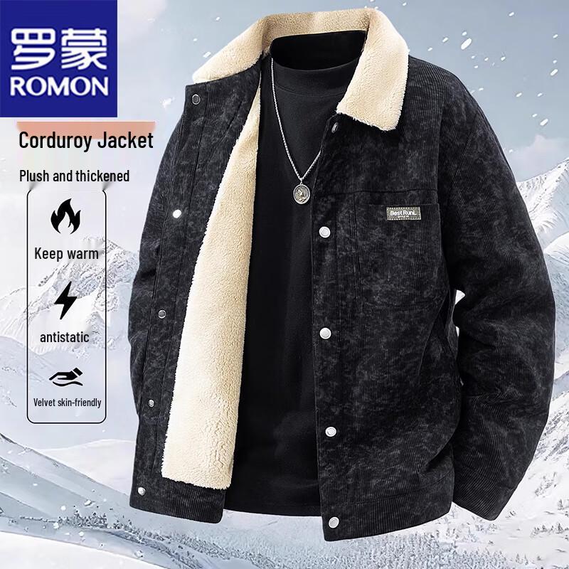 Romon Men's Fleece-Lined Winter Lapel Jacket