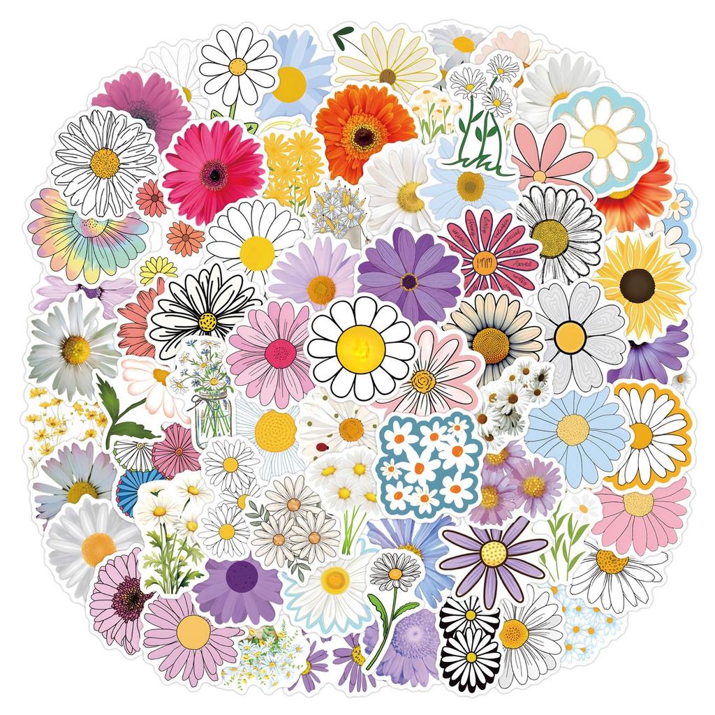 55 Daisy Cartoon Flower Stickers for Decor, Stationery, Planners, Water Bottles, and Computers - Waterproof.