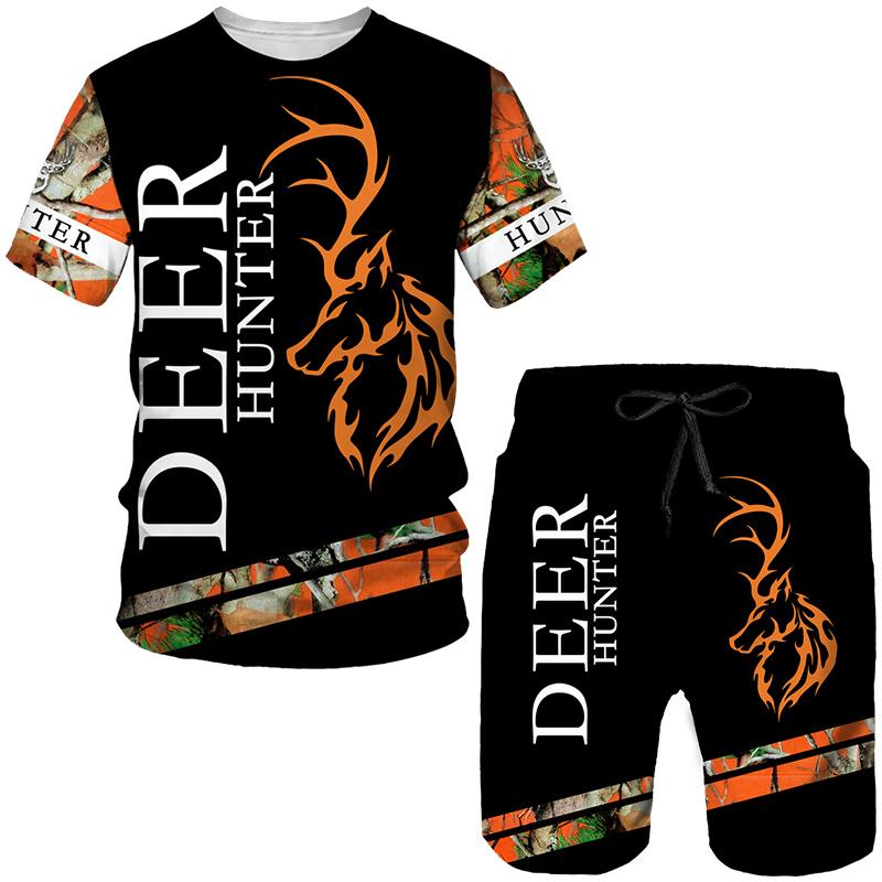 Camo Animal Deer Hunting 3D-Druck T-Shirts/Shorts/Sets Herren Harajuku T-Shirt Outdoor-Sportbekleidung Anzüge Casual Jogger 2-teilige Outfits