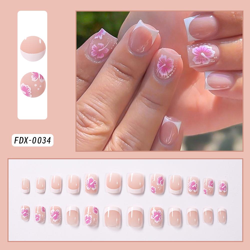 24Pcs Pink Leopard Print French Tips False Nails Short Square Head 3D Black Bowknot Fake Nails Acrylic Full Cover Press On Nails