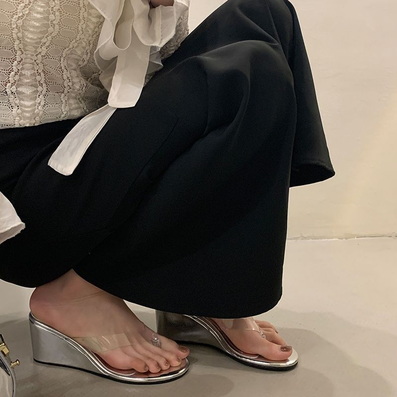 Fashion Small Slope Heel High Heel Open Toe Flip-flops Pinch Feet Niche Lazy Shoes Comfortable Cool Slippers Casual Women's Shoes