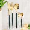 6People Gold Cutlery Set Mirror Stainless Steel Dinnerware Set Knife Cake Fork Tea Spoon Silverware Flatware Party Western Kitchen Tableware