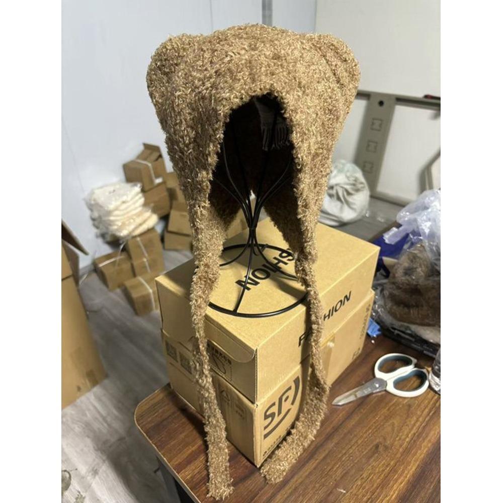 Roztomilá čepice Bear Bear Harajuku Y2K Čepice Módní plyšová pletená čepice Bear Zimní