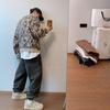 American retro high street leopard print sweater men and women loose lazy ruffian handsome street hip hop wind warm crew neck knitted sweater