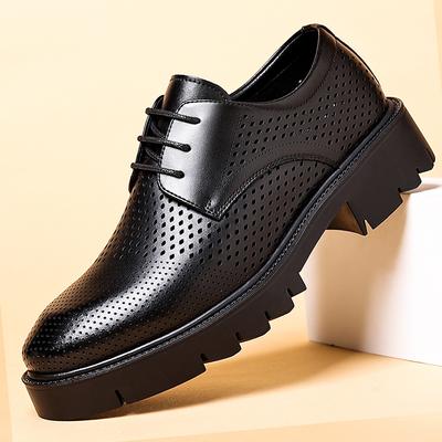 Height Increase Hole Shoes Men's 2025 Summer Platform Sandals Business Increase 10CM Breathable Increase Hollow Leather Shoes Tide