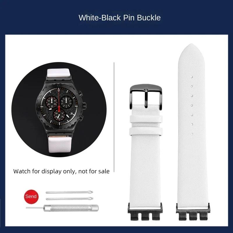For Swatch Metal Adapter YVS400 YVB404 YVS420 YVS454 YVS451 Leather Strap Bracelet Modified Watch Chain 21mm Red Blue Black Band