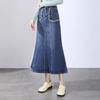 High Waist Tassel Raw Edge Denim A-Line Midi Skirt - Spring 2025 Collection