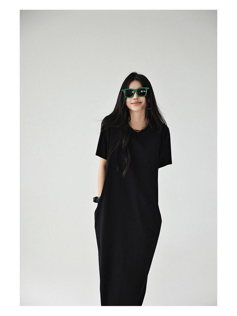61035# FRESH UP Rochie Tricou Minimalistă Supradimensionată cu Mânecă Scurtă Subgenunchi Subțietoare