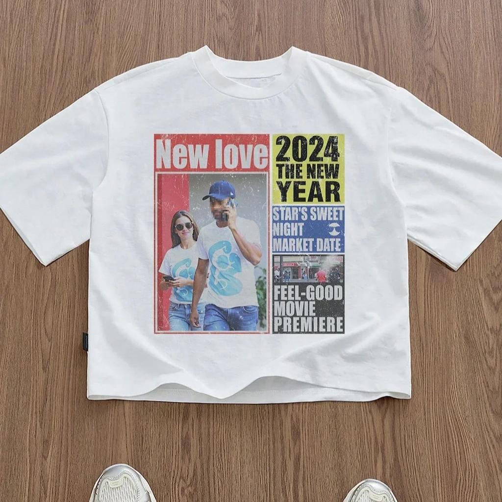 Vintage American High Street Bedrucktes Kurzarm Y2K Sporttop Trend Bedruckte Baumwolle Lässiges Lockeres T-Shirt Unisex