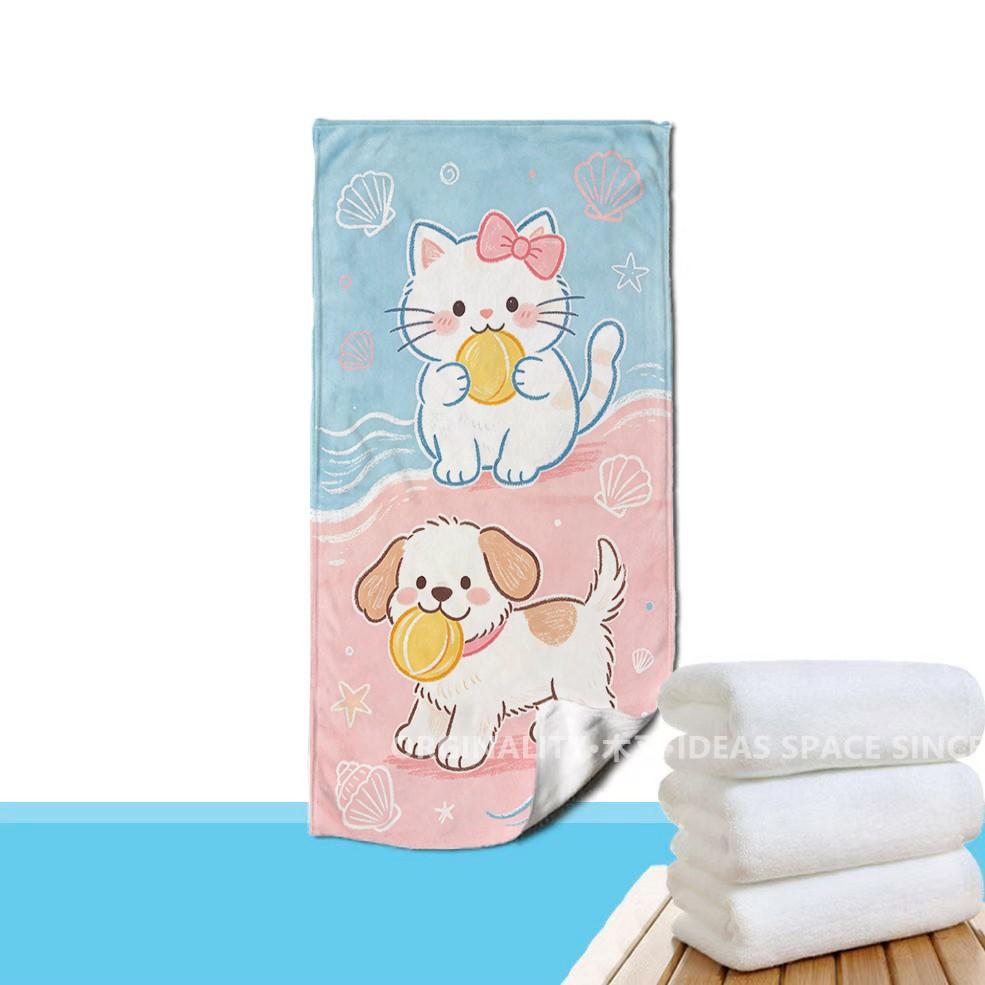 Cute Puppy Kitten Beach Towel Patterned Sunscreen And Windproof Suitable For Swimming Pool Camping Travel
